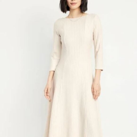 Old Navy Dresses & Skirts - Old Navy Womens Cream Fit And Flare Ribbed Maxi Dress Size Medium